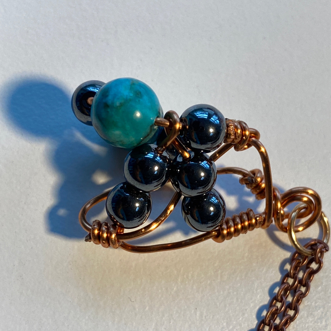 Hematite, turquoise and wire