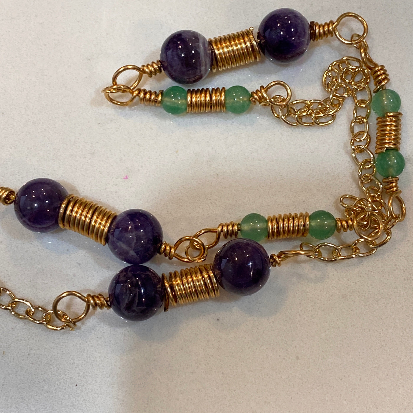 Necklace: amethyst chain, aventurine and copper wire