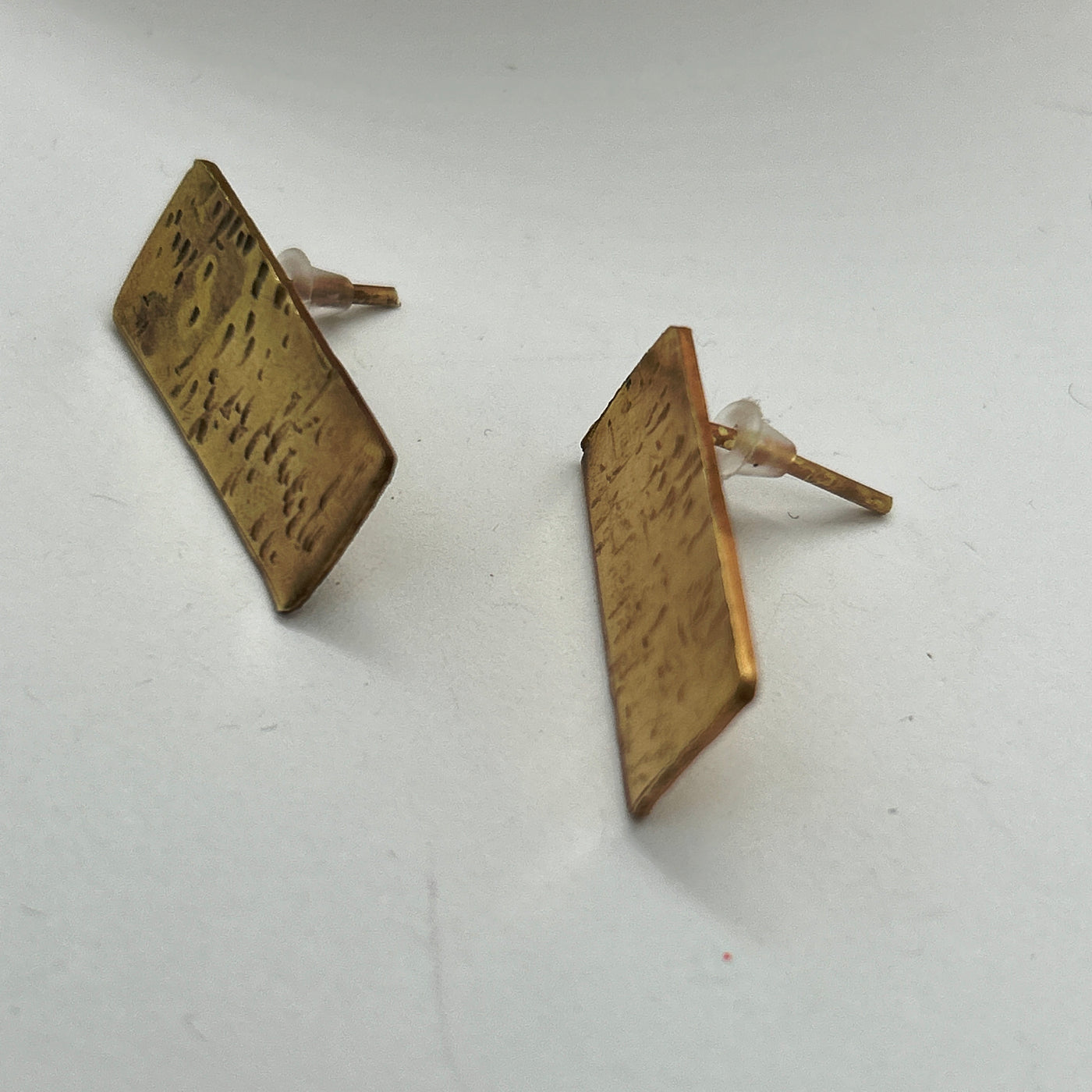 Earrings- brass hammered rectangle 2 x 1 