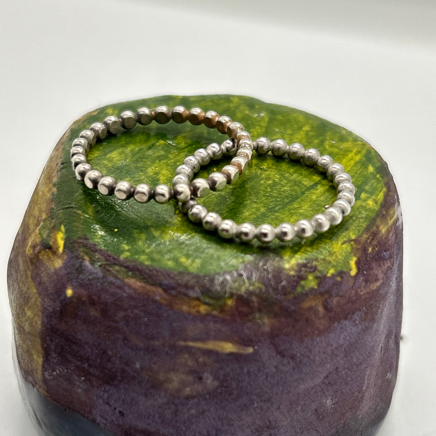 Hammered beaded stackable ring -silver ring size U