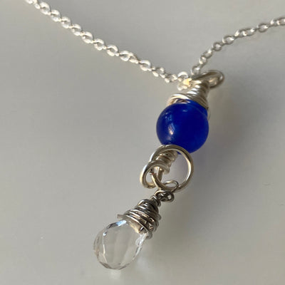 Necklace: Blue howlite and Crystal briolette on chain