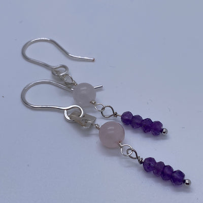 Rose quartz, amethists and silver earrings.  G 4.8
