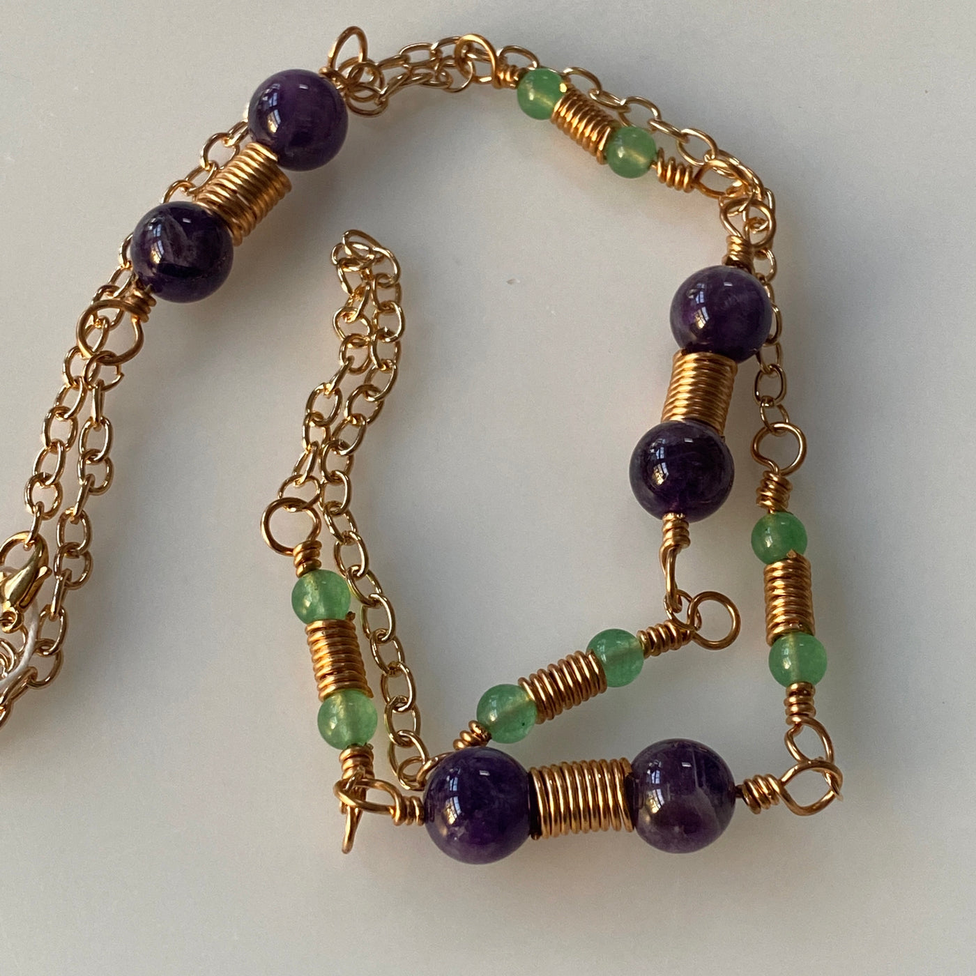 Necklace: amethyst chain, aventurine and copper wire