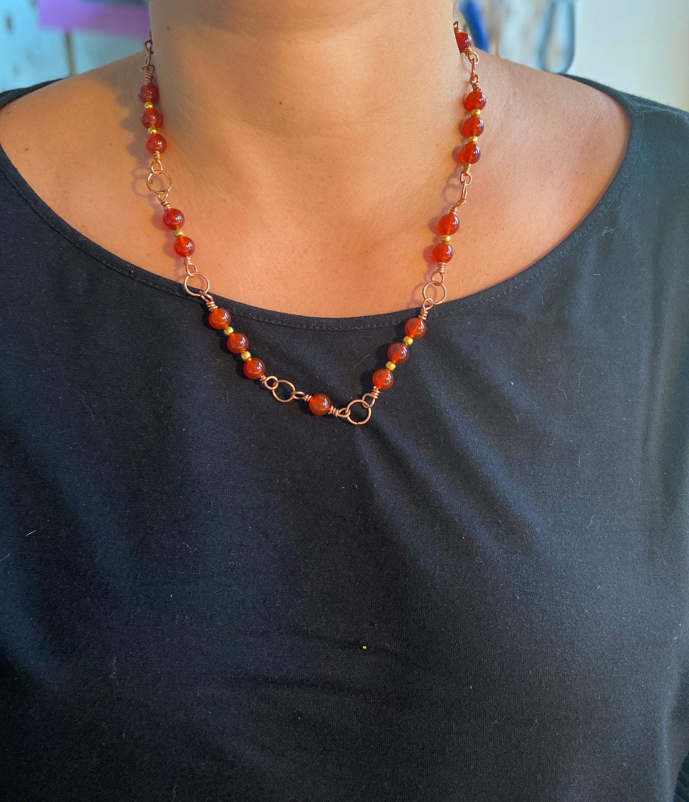 Wire and carnelian necklace
