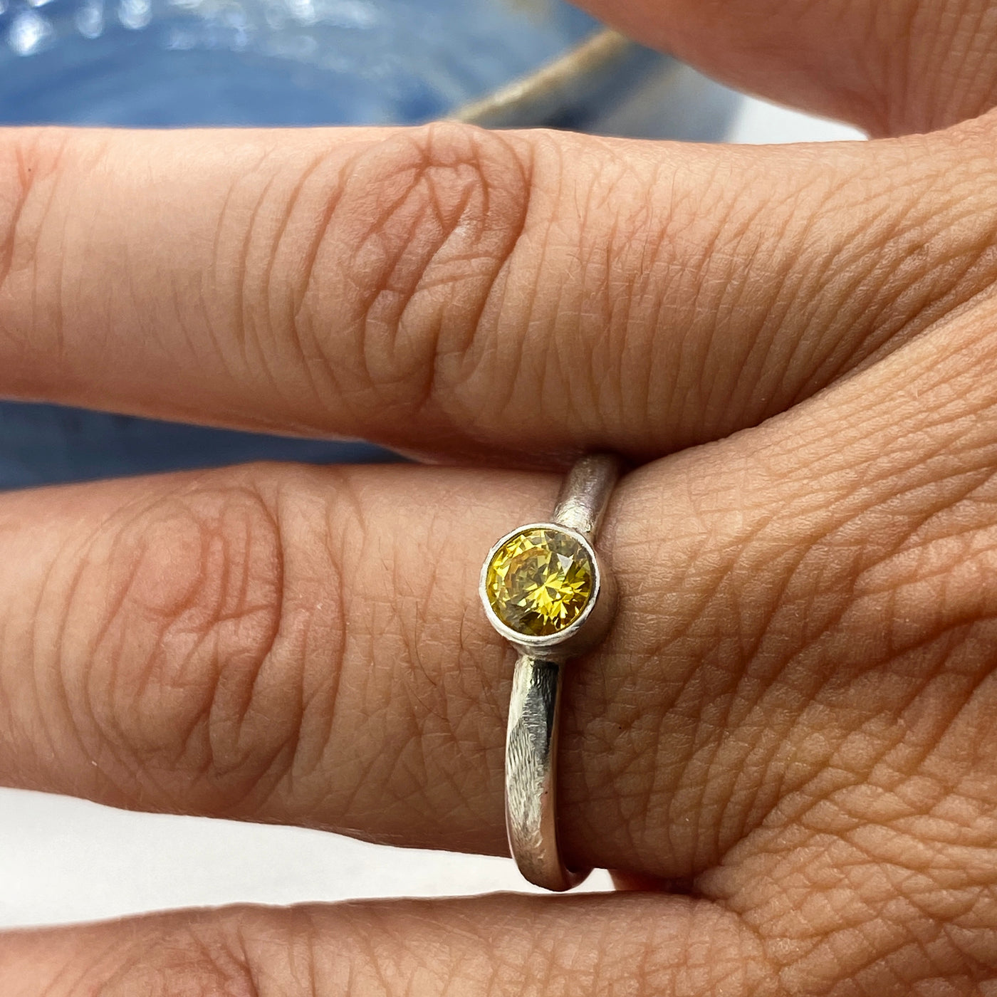 Yellow cubic zirconia silver ring