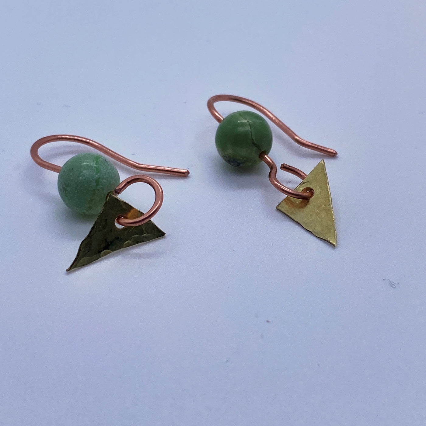 Green tourquoise and brass earrings. Circa 3 cm long