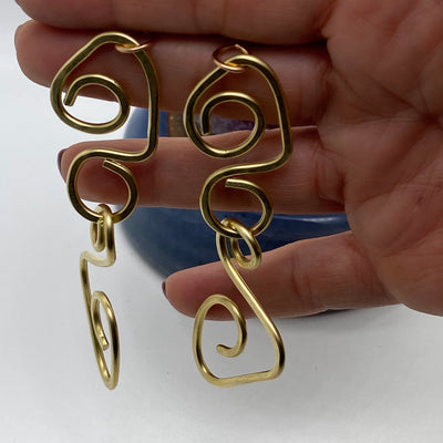 Brass abstract long earrings