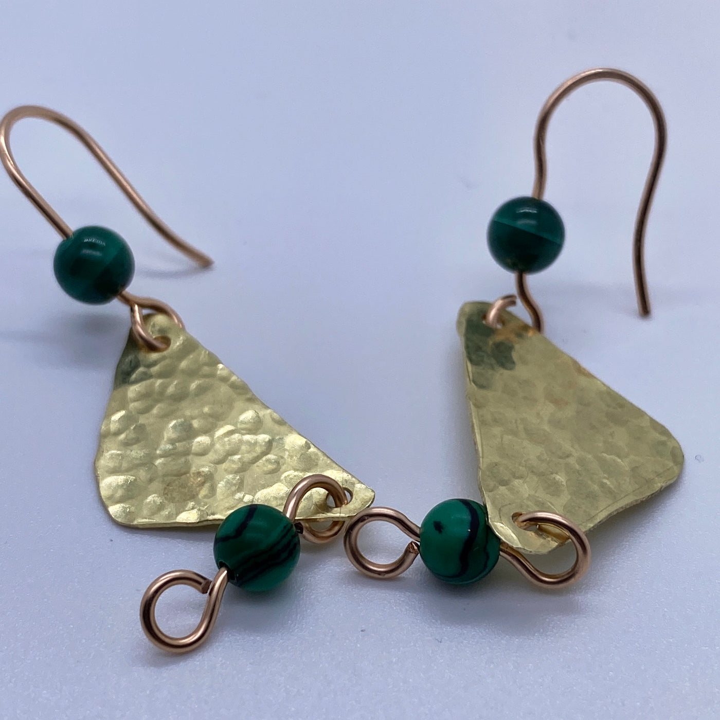 Malachite and triangle brass earings