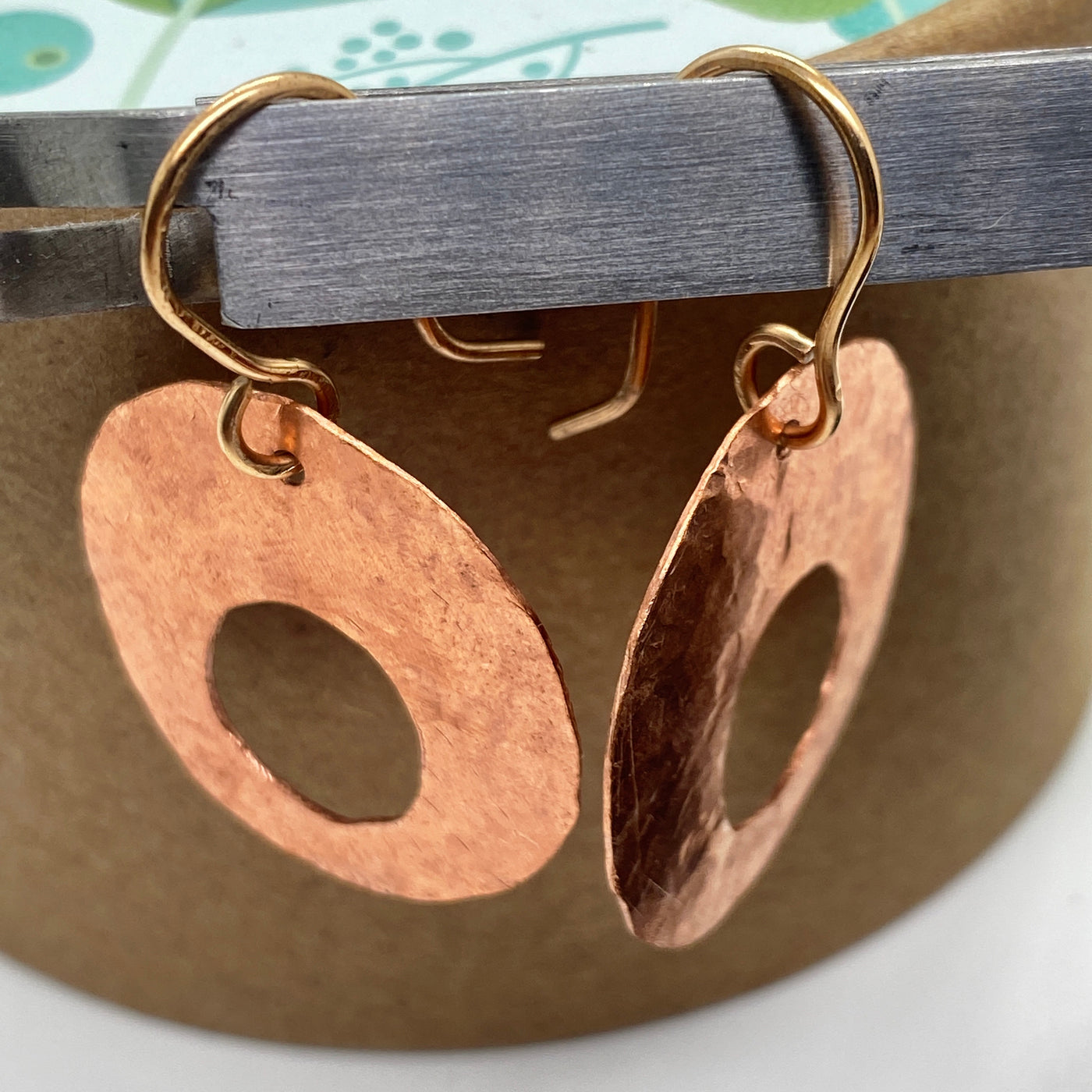 Copper round earrings with hole