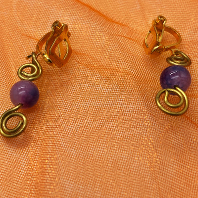Brass and giada clip earrings