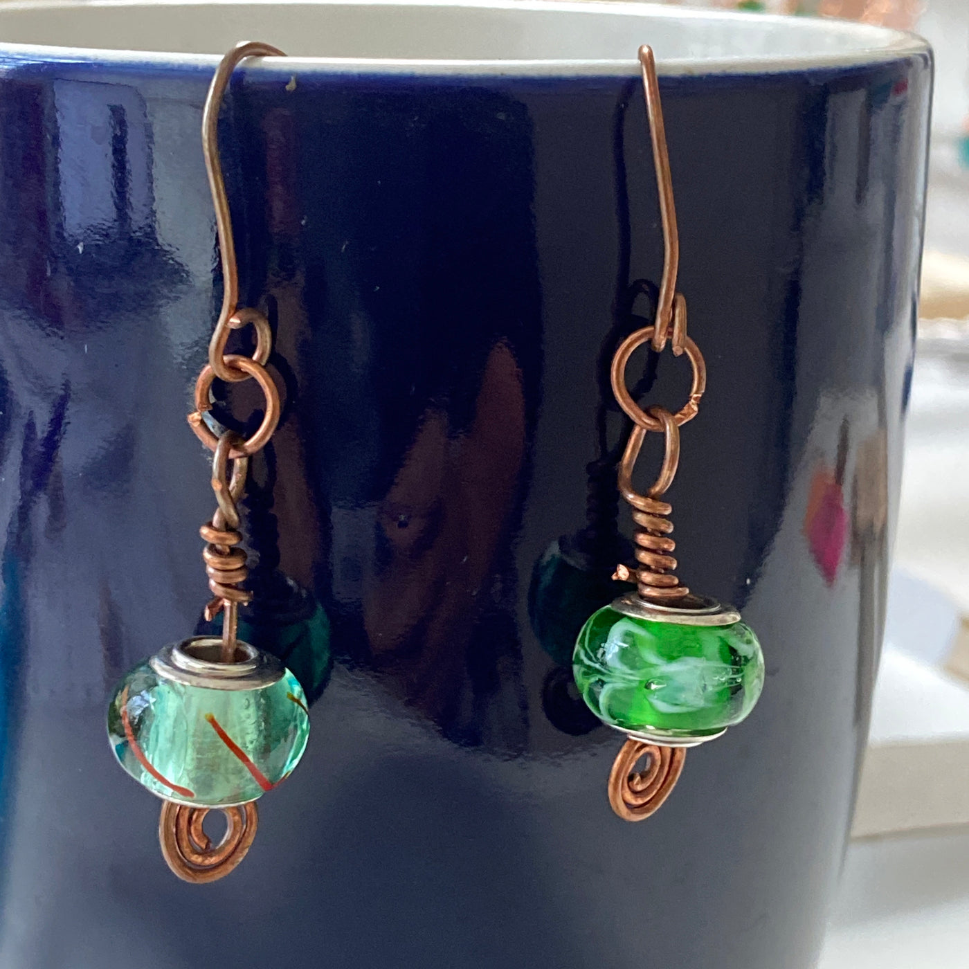 Glass pearls on wire earrings