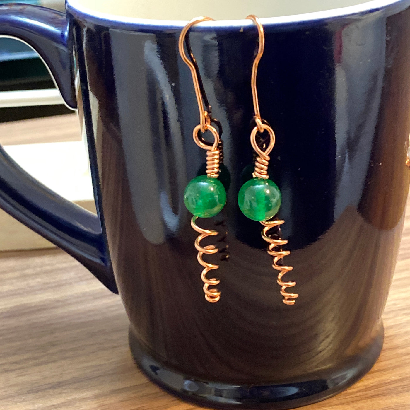 Green calcedony and copper wire