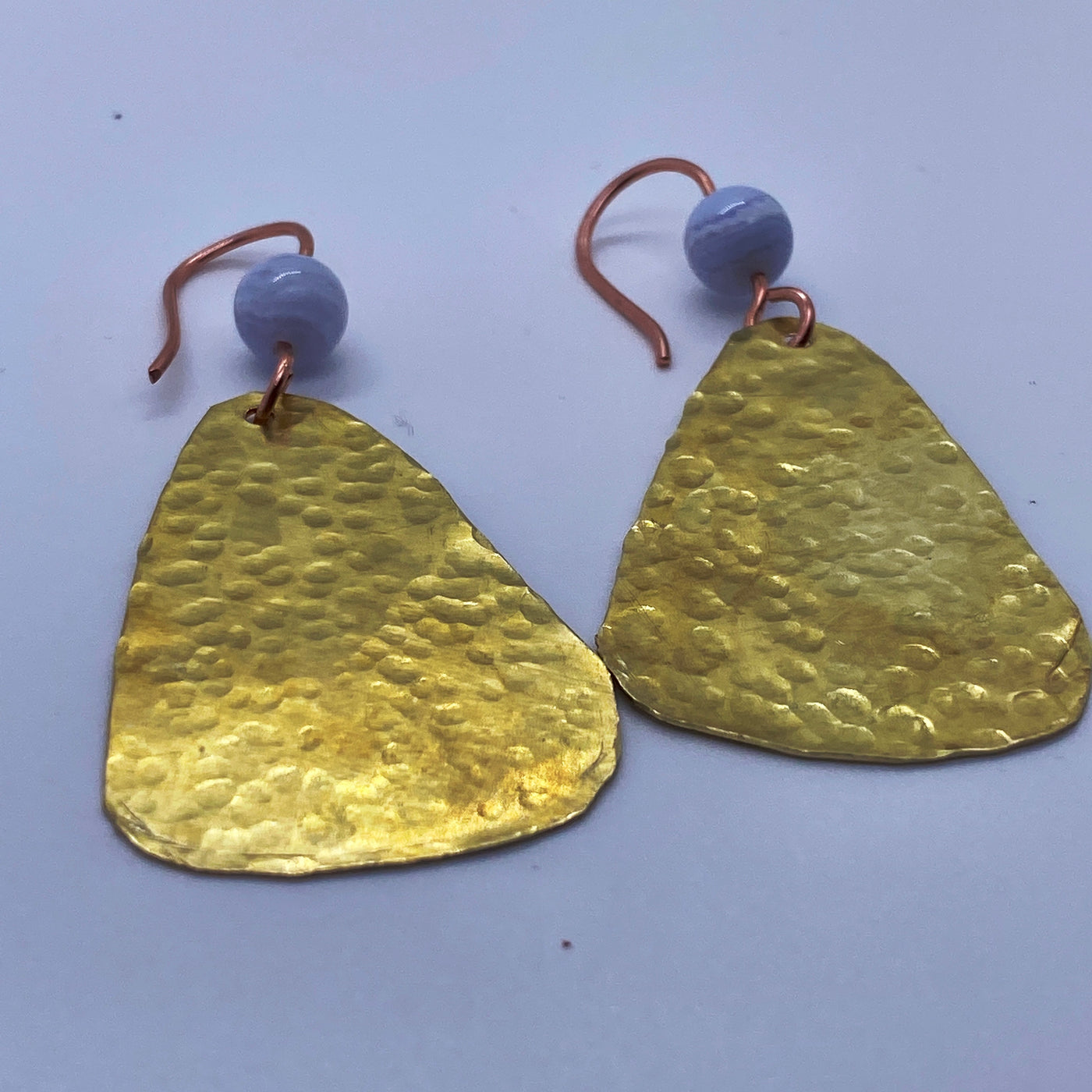 Blue agate and brass earrings
